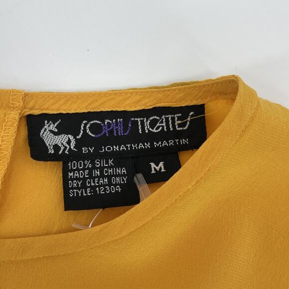 Vintage Sophisticates by Jonathan Martin Silk Top Womens Size M Yellow 90s - Picture 3 of 6